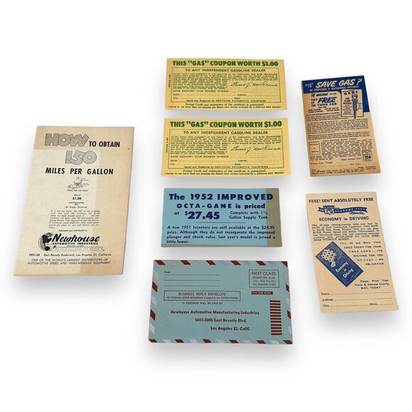 Vintage 1950s Automobile Pamphlet Ad Inserts $1 Gas Coupons Flyers Lot of 7 - Picture 1 of 8